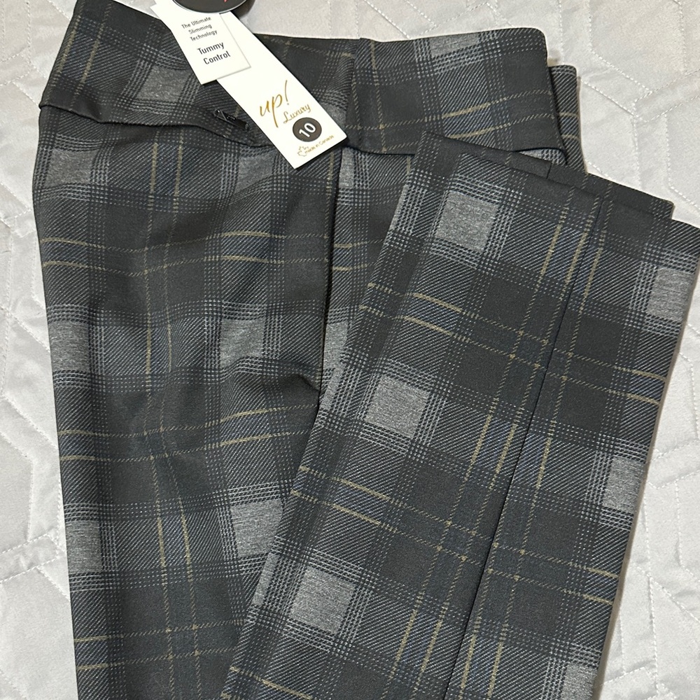 Sz 10🇨🇦⭐️NWT UP! Grey Plaid Ponte Dress Pant With Tummy Control.